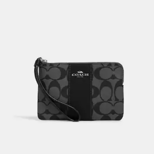 Corner Zip Wristlet In Signature Canvas | Graphite/Black
