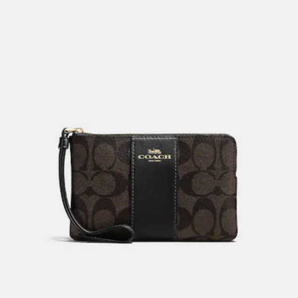 Corner Zip Wristlet In Signature Canvas | Brown Black